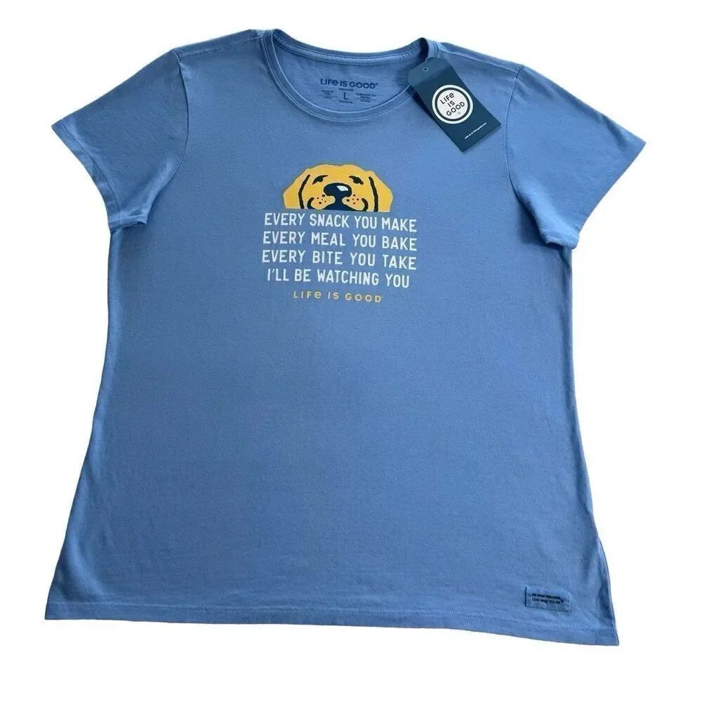 LIFE IS GOOD WOMEN’S Large “I’ll Be Watching You” Light Blue Top